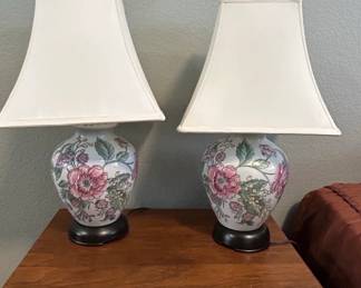 Pair of Vintage Chinoiserie Ginger Jar Table Lamps with Floral Motif