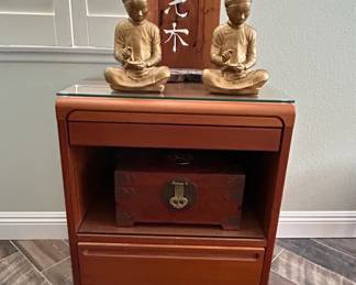 Pair of Brass Figures with Wooden Stand