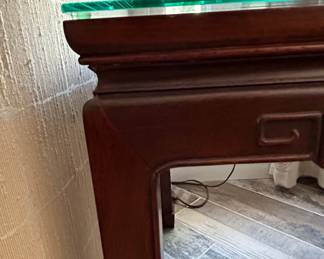Chinese Rosewood Carved Side Table with Glass Top second image