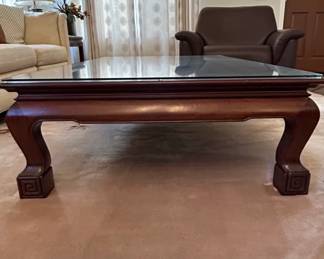 Ming Style Carved Wood and Glass Coffee Table third image