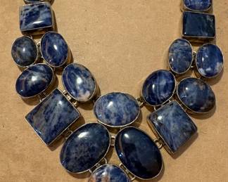 Sterling 925 Sodalite Bib Necklace Paperclip Necklace