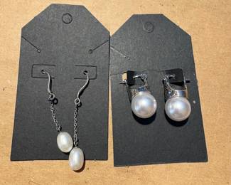 Dangles are Real Pearls with Sterling Hooks. Small huggers are Sterling Posts with Faux Pearls