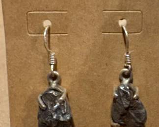 Rough Iron Meteorite w/Sterling 925 Earrings