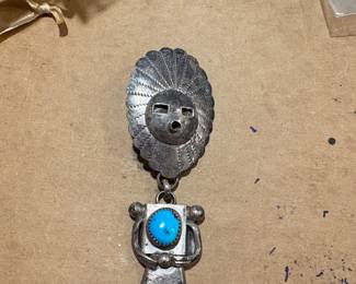 Vintage Native Sterling 925 Sunface Kachina Pendant 3”