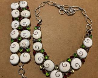Shiva Shell/ Sterling Bib Necklace and Bracelet
