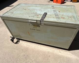 Lot #42 Vintage Military Style Wood Storage Trunk Chest Olive Drab Army Green Fishing Camping