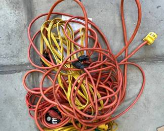 Lot #61 Lot of Assorted Heavy Duty Outdoor Extension Cords Orange Yellow Electrical Power Cables