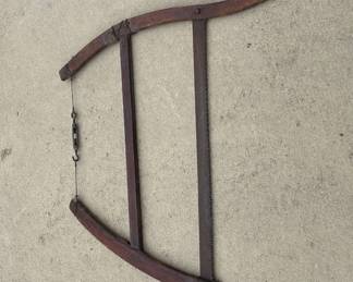 Lot #154 Antique Primitive Bow Saw Wood Frame Iron Blade Turnbuckle Tension Wire 1800s