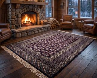 Lot #159 Vintage Pakistani Bokhara Hand-Knotted Wool Rug Black 4x6 Gul Medallion