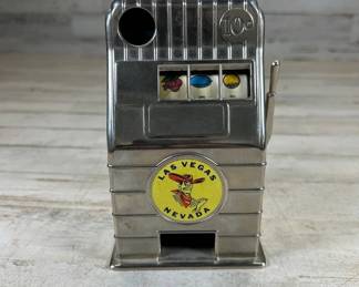 Lot #174 Vintage Las Vegas Nevada 10 Cent Miniature Slot Machine Coin Bank Chrome 1950s