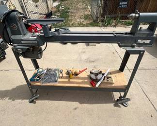 Lot #33 Vintage Rockwell Delta Wood Lathe with Stand & Accessories Workshop Tool