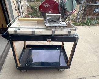 Lot #149 MK Diamond MK-101 Wet Tile Saw 10in Blade on Rolling Steel Cart 2001