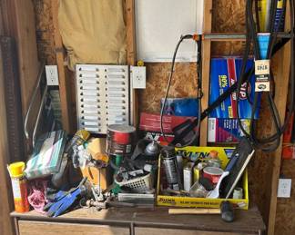 Lot #32 Garage Contents: Tools, Hardware, and Storage Cabinet