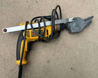 Lot #136 DeWalt DWD110 3/8 VSR Drill with Malco Sheet Metal Shear Attachment