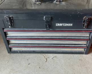 Lot #36 Vintage Craftsman 3-Drawer Portable Steel Tool Box with Assorted Hand Tools