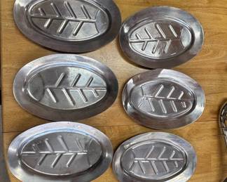 Lot #86 Vintage Aluminum Fish Platter Set of 6 Oval Serving Trays Mid Century Modern