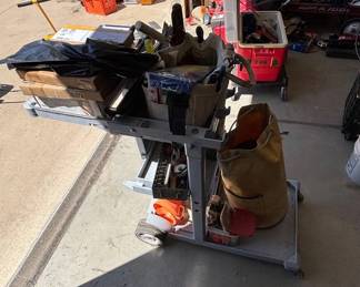 Lot #99 Commercial Utility Service Cart Rolling Tool Organizer Painter Supplies Brushes Lot etc.