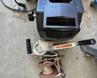 Lot #62 Vintage Black Plastic Electric Winch with Steel Cable and Hook for Utility Towing