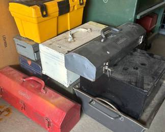 Lot #38 Vintage Craftsman Metal Tool Box Lot with Yellow Plastic Box & Tools