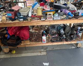 Lot #128 Garage Workshop Lot Tools Hardware Drill Bits Screws Enamel Pot Camping Gear