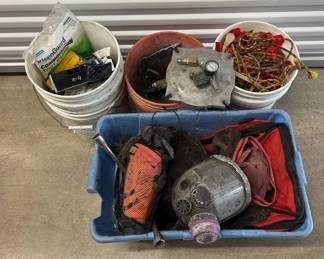 Lot #18 Lot of Industrial Tools, Air Compressor Parts, Safety Gear, and Supplies