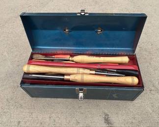 Lot #147 Robert Sorby Wood Lathe Turning Chisels Tool Set Vintage Metal Toolbox