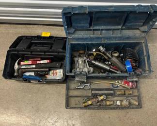 Lot #15 Plastic Toolboxes with Assorted Hand Tools & Plumbing Supplies