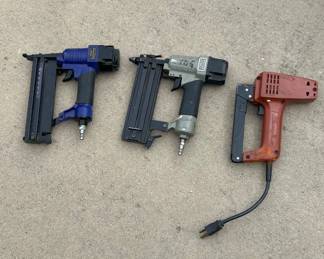Lot #134 Lot 3 Nail Guns Porter Cable Pneumatic Brad Nailer Blue Air Nailer Swingline Electric