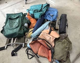 Lot #125 Vintage Backpacking Camping Gear Lot Packs Frame Sleeping Bags Colorado Hiking