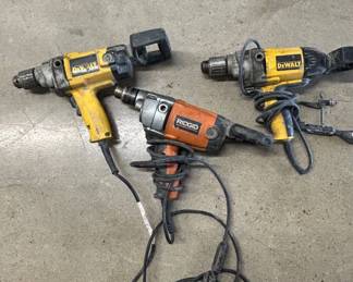 Lot #12 Lot of 3 Vintage Corded Power Tools: 2 DEWALT Drywall Screwdrivers & RIDGID Drill