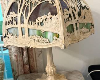 vintage slag glass table lamp