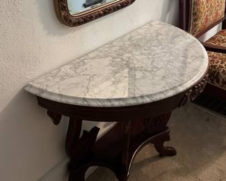 Victorian mahogany and marble demi-lune console table