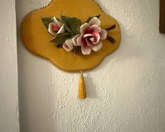 Italian Capodimonte porcelain flower plaque