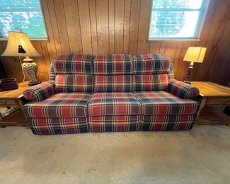 PLAID DOUBLE RECLINING COUCH