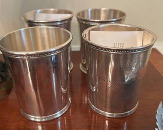 Mark J. Scearce sterling mint julep cups. One engraved with Christmas 1956.