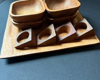 Mid-Century Teakwood Snack Serving Set