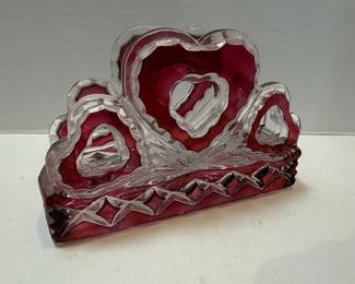 Hofbauer Byrdes Collection Ruby Overlay Crystal Napkin Holder