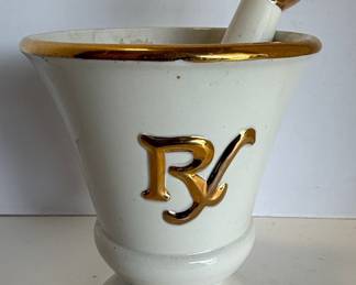 Owens-Illinois Porcelain Mortar and Pestle with Rx Symbol