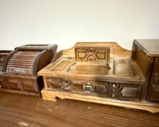 Vintage Wooden Roll Top Jewelry Box Set