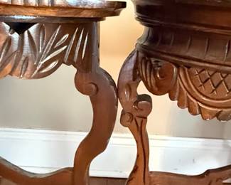 Victorian Style Carved Wood Side Tables with Glass Inserts (Pair)