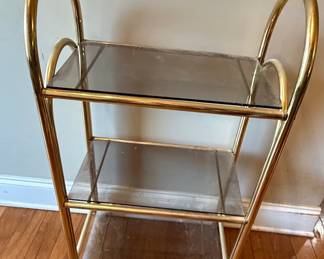 Hollywood Regency Brass and Smoked Glass Bar Cart