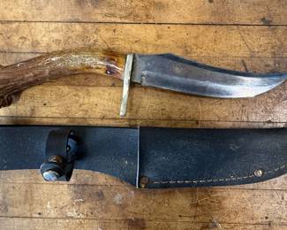 Handmade Antler Handle Bowie Knife with Sheath