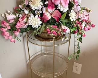 Gold Tone Metal Three-Tier Plant Stand with Glass Shelves