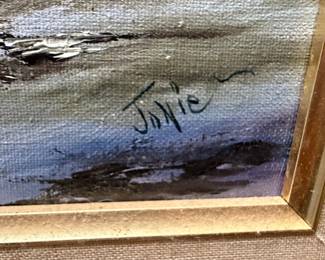 Mountain Landscape Oil Painting Signed 'Janie'