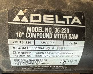 Delta 10" Compound Miter Saw Model 36-220 Type III