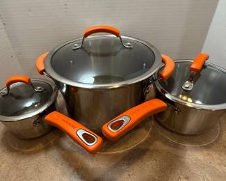 Rachael Ray Stainless Steel Cookware Set with Orange Handles
