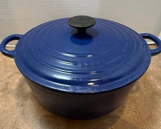 Le Creuset Cobalt Blue Enameled Cast Iron Set with Round Dutch Oven, Rectangular Baking Dish, and Grill Pan