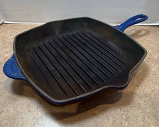 Le Creuset Cobalt Blue Enameled Cast Iron Set with Round Dutch Oven, Rectangular Baking Dish, and Grill Pan
