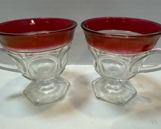 Indiana Glass Lexington Ruby Flash King's Crown Footed Punch Cups (Set of 2)