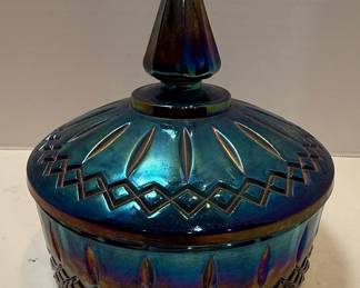 Indiana Glass Princess Blue Carnival Glass Candy Dish and Creamer/Sugar Set